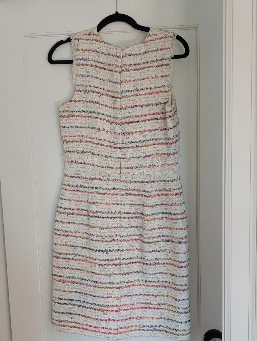 J. Crew Cream Tweed Midi Dress with Multicolor Stripes